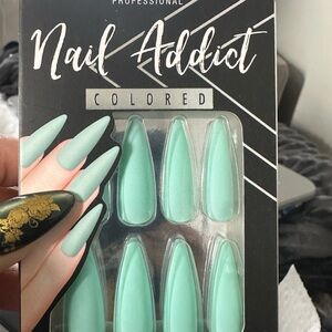 Mint Green Press-On Nails and French tip press on nails and brush on glue
